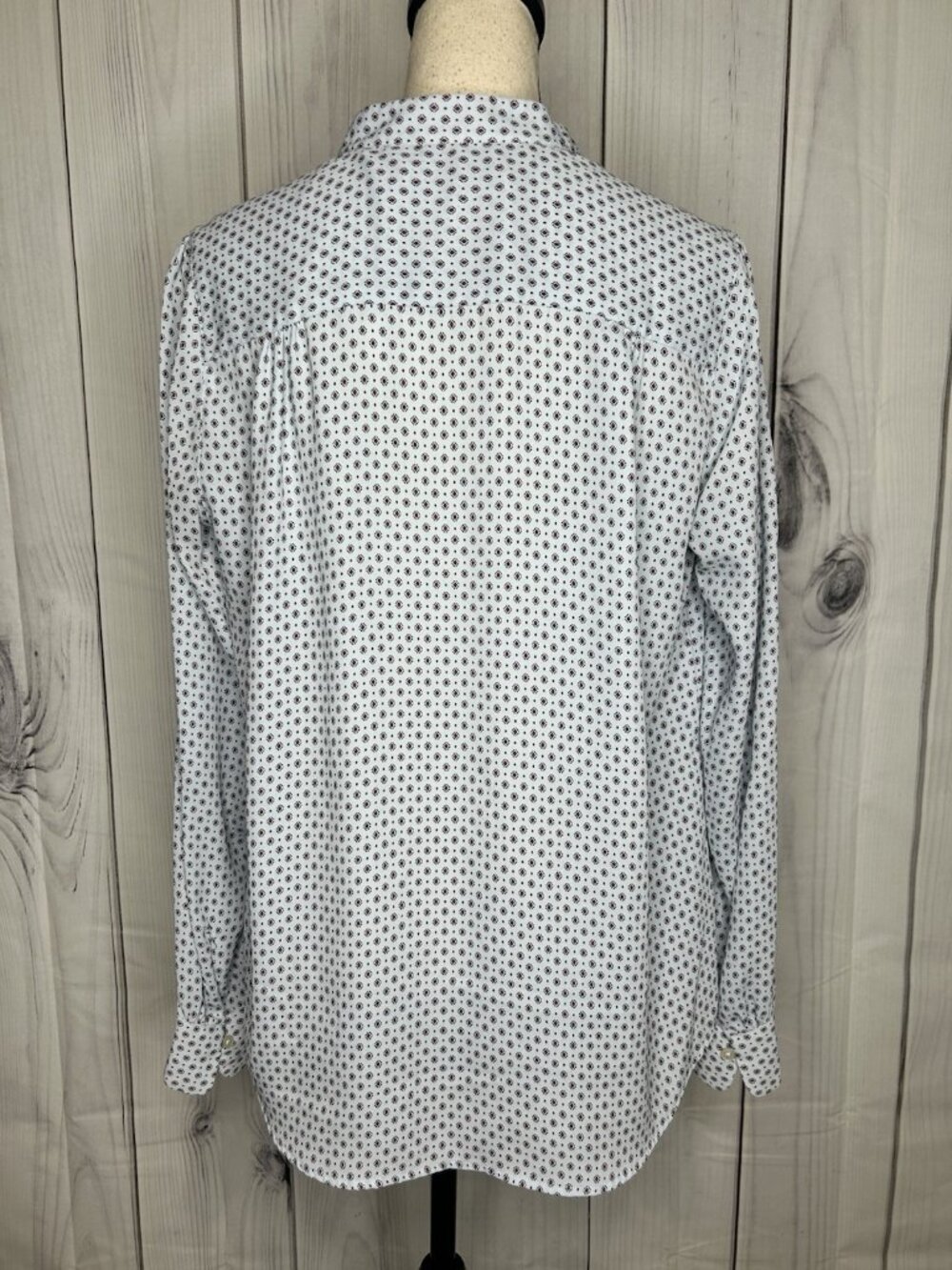 Ann Taylor Loft Womens Button-Down Blouse Sz M Blue Burgundy Long Sleeve Top - Picture 7 of 9